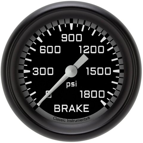 Classic Instruments Auto Cross Gray Series Gauges AX367GBPF Gauges, Series, Brake Pressure, 0-1,800 psi, Analog, Electrical, 2 5/8 in., Black Face, White Numbers, Black Bezel, Each