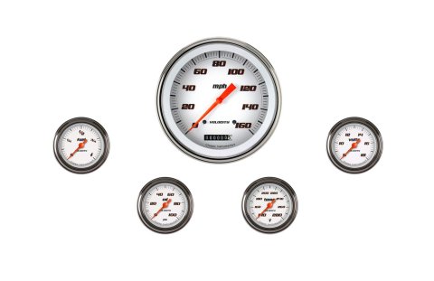 Classic Instruments Velocity White Series Gauge Sets VS154WSLF Set, 4 5/8 in. Speedometer, 2 1/8 in. Fuel, Oil, Temp, Volts, Set of 5