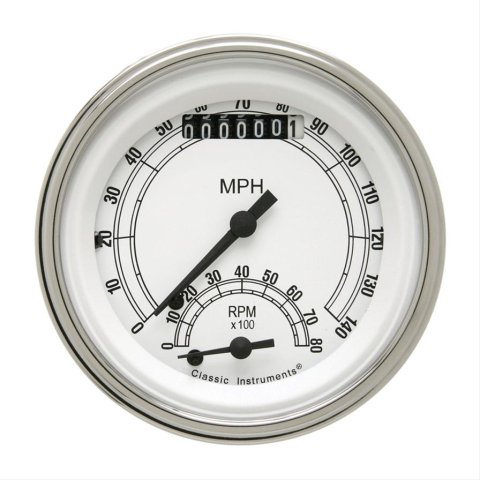 Classic Instruments White Series Gauge Sets CW20SLC Gauge, White, Dual, Speedometer, Tachometer, 3 3/8 in., Face, Analog, Electronic, Each