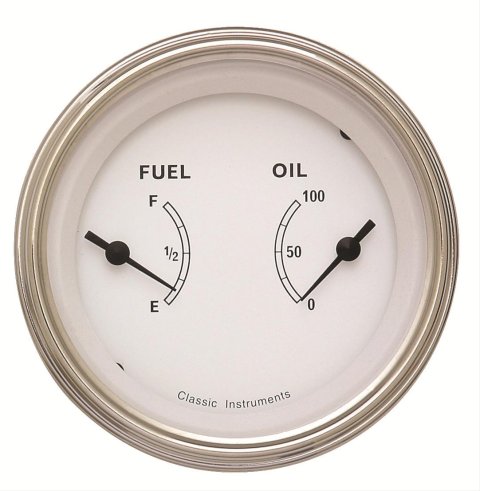 Classic Instruments White Series Gauge Sets CW72SLC Gauge, Series, Dual, Oil Pressure, Fuel Level, 3 3/8 in., Face, Analog, Each