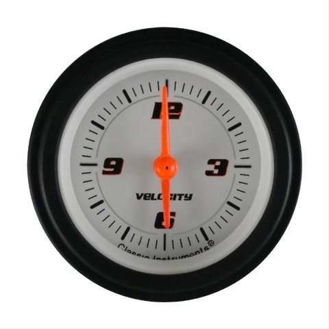 Classic Instruments Velocity Series Gauges VS90WBLF Gauge, Series, Analog, Clock, 12 hours, 2 1/8 in. Diameter, White Face, Electrical, Each