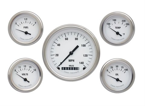 Classic Instruments White Hot Series Gauge Sets WH00SLF Gauges, Series, Speedometer, Oil Pressure, Water Temperature, Face, Analog, Set of 5