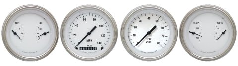 Classic Instruments White Hot Series Gauge Sets WH05SLF Gauges, Hot, Speedometer, Tach, Water Temperature, Fuel Level, 3 3/8 in., Face, Analog, Set of 4