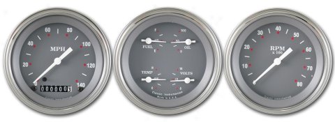 Classic Instruments SG Series Gauge Sets SG03SLF Gauges, SG, Speedometer, Tach, Water Temperature, Fuel Level, 3 3/8 in., Gray Face, Analog, Set of 3