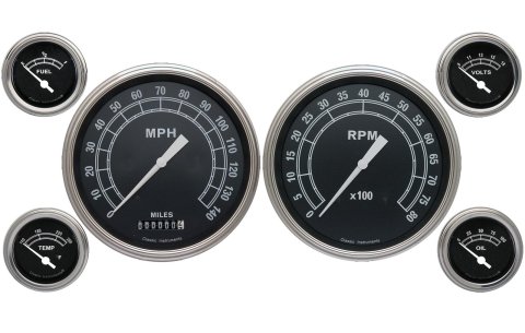 Classic Instruments Traditional Series Gauge Sets TR51SLF Gauges, Series, Analog, Electronic, Speedometer, Tachometer, Oil Pressure, White Face, Kit