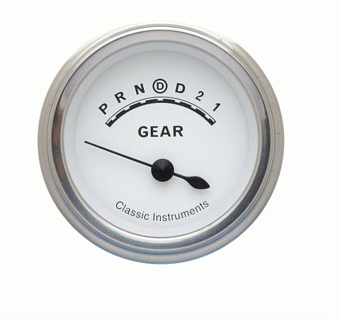 Classic Instruments Gear Selector Gauges CW06SLF Gauge, Selector, Round, Dash Mount, 2 1/8 in., White Face, Polished Bezel, Overdrive, Each