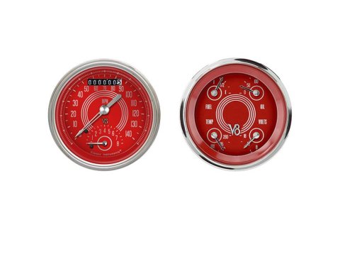 Classic Instruments V8 Red Steelie Series Gauge Sets V8RS32SHC Gauges, Series, Speedometer, Tach, Water Temperature, Fuel Level, Face, Analog, Pair