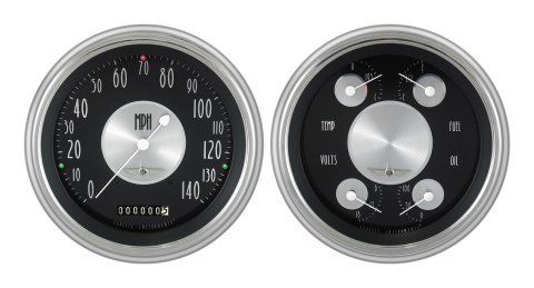 Classic Instruments 1951-53 Chevy Package Gauge Sets CH51AT52 Gauges, All-American Tradition, Speedometer, Oil Pressure, Fuel Level, Voltage, Black Face, Analog, Chevy, Kit