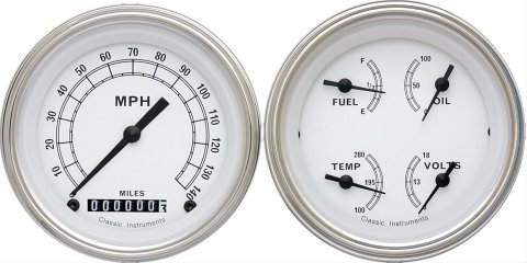 Classic Instruments White Series Gauge Sets CW02SLC Gauges, Series, Speedometer, Water Temperature, Voltmeter, Fuel Level, Face, Analog, Pair