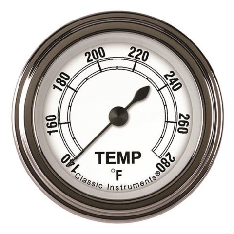 Classic Instruments White Series Gauges CW126SLF-12 Gauge, Analog, Series, Water Temp, 140-280 Degrees F, 2 1/8 in. Diameter, Face, Full Sweep, Each