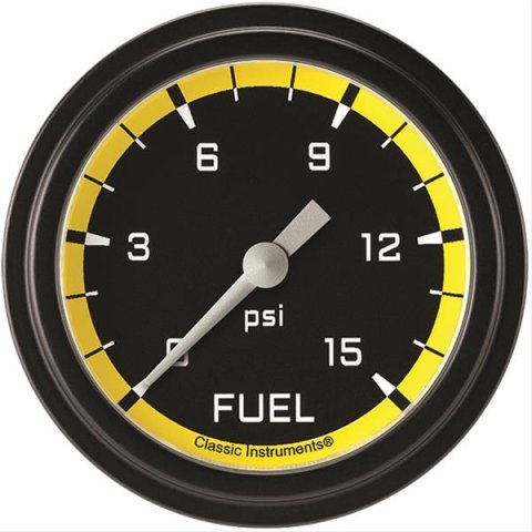 Classic Instruments Auto Cross Yellow Series Gauges AX345YBLF Gauge, Series, Fuel Pressure, 0-15 psi, 2 5/8 in., Low Step Bezel, Analog, Electrical, Each