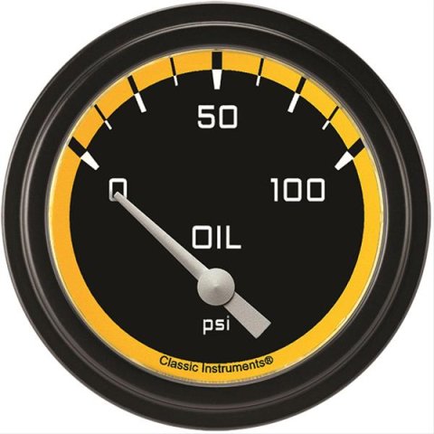 Classic Instruments Auto Cross Yellow Series Gauges AX281YBLF Gauge, Series, Oil Pressure, 2 5/8 in., Low Step Bezel, Analog, Electrical, Each