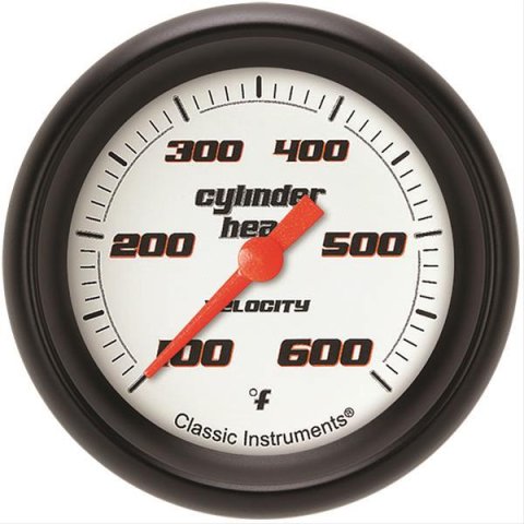 Classic Instruments Velocity Series Gauges VS397WBPF Gauge, White Series, Cylinder Head Temperature, 100-600 Degrees F, 2 5/8 in., Performance Bezel, Analog, Electrical, Each