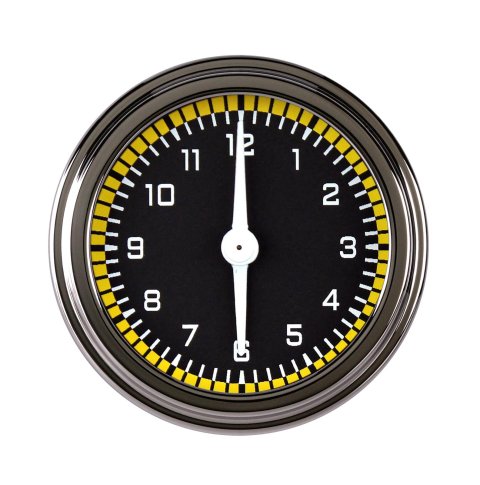 Classic Instruments Auto Cross Yellow Series Gauges AX90YSLF Gauge, Analog, AutoCross Series, Clock, 12 Hour, 2 1/8 in. Diameter, Black/Yellow Face, Full Sweep, Each
