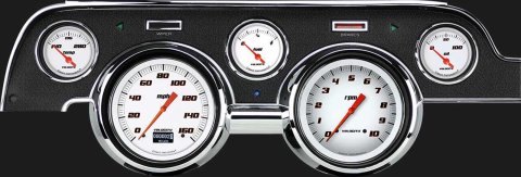 Classic Instruments 1967-68 Mustang Package Gauge Sets MU67DVSW Kit, Velocity White, Info Screen, Ford, Mustang, 1967-1968, Black Bezel, Speedometer, Tach, Fuel Level, Oil Pressure, Water Temp, Kit