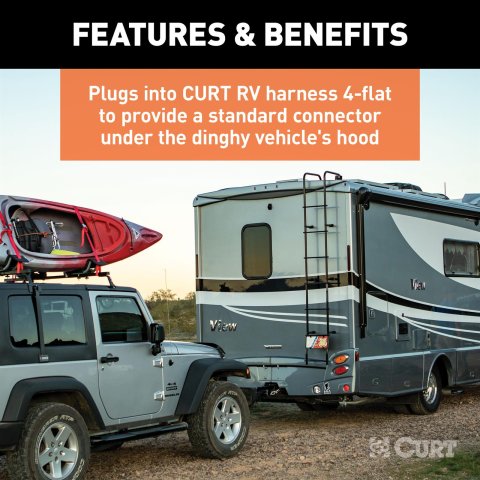 CURT Dinghy Towing Electrical Adapters 58981 Vehicle Harness Adapter, Trailer Connector Kit, Adapter, 4-Way Flat Vehicle to 6-Way Round, Each