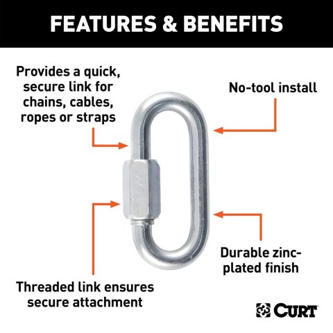 Curt Manufacturing Trailer Safety Chains and Cables 82934 Hitch Chain, 7/16" Quick Link (13,200 lbs. Breaking Strength, Packaged)