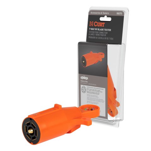 CURT LED Connector Testers 58273 Circuit Tester, Tester, 7-Way RV Blade Connector, Taillight, Turn Signal, Ground, Brake, Reverse, Auxiliary Power, Orange, Each