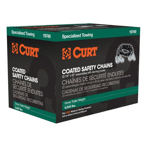 CURT Safety Chain Assemblies 19749 Assembly, 30 Grade, Steel, Black, Latch Hooks Ends, 5,000 lbs. Break Force, 60 in. Length, Pair