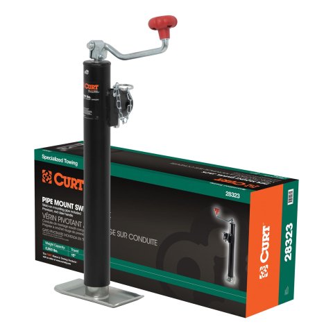 CURT Pipe-Mount Swivel Jacks 28323 Trailer Jack, Pipe Mount, Weld On, 2,000 lb. Capacity, 15 in. Travel, Steel, Painted, Top Wind, Each