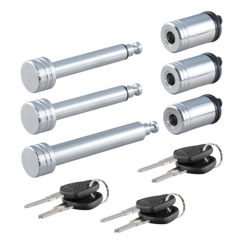 CURT Rambler Tow Bar Lock Sets 70005 Receiver Hitch and Coupler Locks, Rambler, RV Trailer Hitch, Two Locks for Arms, One for Receiver. Steel, Chrome, with Keys, Set of 3