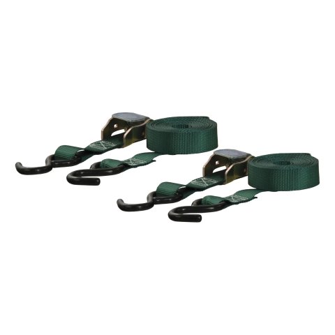 CURT Cargo Strap Sets 83015 Tie-Down Straps, Cargo, Ratchet, S-hook, 300 lbs. Working Load, 1 in. Width, 15 ft. Length, Green, Pair