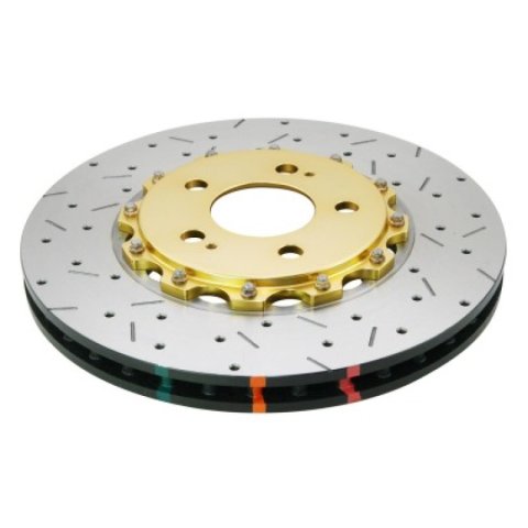 Disc Brakes Australia USA LLC Brake Rotors DBA52224V2GLDXS 5000 Fully Assembled 2-piece Gold Hat XS Crossdrilled/slotted KP [ MITSUBISHI EVO 10 - F ]