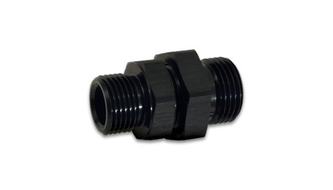 Vibrant Performance Bulkhead O-Ring Adapter Fittings 16982 Fitting, Straight, Adapter, Male Straight Cut -8 AN with to Male Straight Cut -8 AN, Aluminum, Black Anodized, each