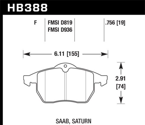 Hawk Performance HPS Brake Pads HB388F.756 Pads, HPS, Front, Saab, Saturn, Set