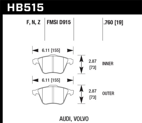 Hawk Performance Ceramic Brake Pads HB515Z.760 Pads, Ceramic, Front, Audi, Set