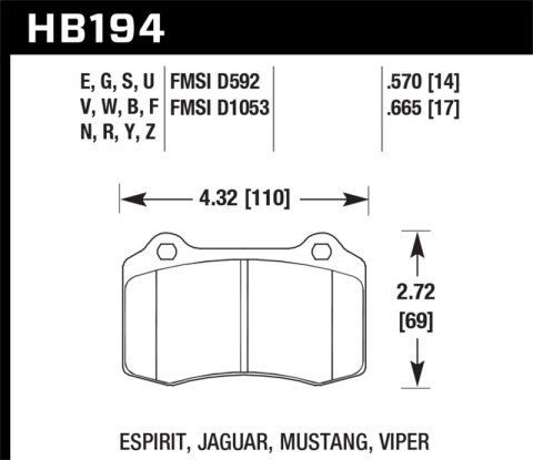 Hawk Performance HT 10 Racing Brake Pads HB194S.665 Pads, Ferro-Carbon, 10, Passenger Car, Set