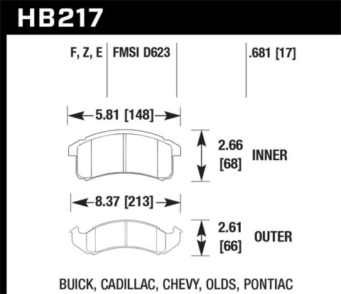 Hawk Performance Blue 9012 Racing Brake Pads HB217E.681 Pads, Ferro-Carbon, 9012, Front, Buick, Cadillac, Chevy, Oldsmobile, Pontiac, Passenger Car, Van