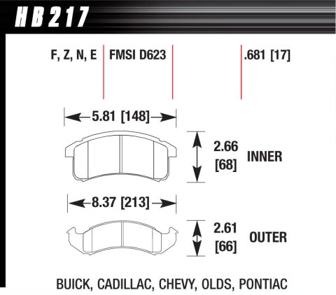 Hawk Performance HPS Brake Pads HB217F.681 Pads, Ferro-Carbon, HPS, Front, Buick, Cadillac, Chevy, Oldsmobile, Pontiac, Passenger Car, Minivan, Set