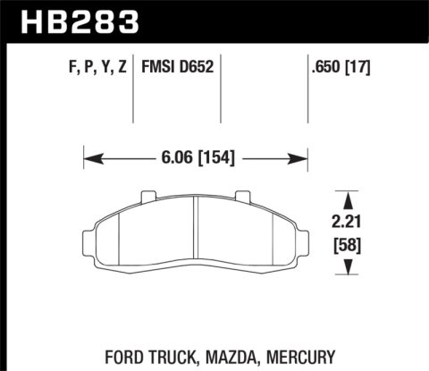 Hawk Performance SuperDuty Brake Pads HB283P.650 Pads, HP SuperDuty, Front, Ford, Mazda, Mercury, Pickup, SUV, Set
