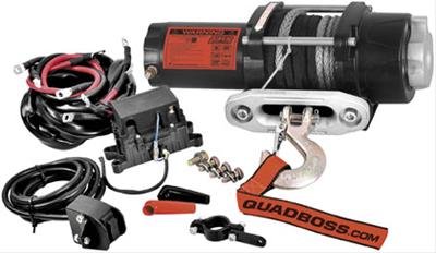 2,500 lbs. Quadboss Winch 608701 Winch, Electric, Pull Rating, Roller Fairlead, 39 ft. Synthetic Rope Length, Handlebar Remote, Kit