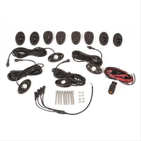 Rugged Ridge LED Accent Lights 11232.4 Auxiliary Lights: Rock Light kit, 4 waterproof alum lights, 4 flat/4 curve mnts, w/hardware, relay, switch