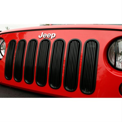 Rugged Ridge Grille Inserts 11401.3 Insert, Main Grille, Billet Aluminum, Black, Jeep, Set of 7
