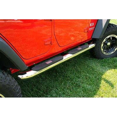 Rugged Ridge Round Tube Steps 11593.1 Step Bars, Nerf Bars, Stainless Steel, Polished, 4 in. Diameter, Jeep, Pair