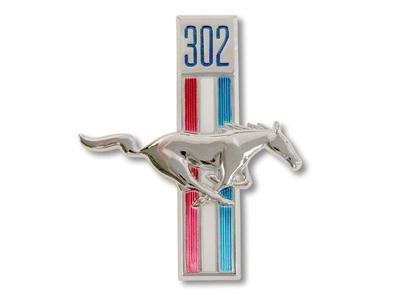 Scott Drake Emblems C8ZZ-16228-A Emblem, Passenger Side Fender, Chrome/Red/White/Blue, 302 Running Horse Logo, Ford, Each