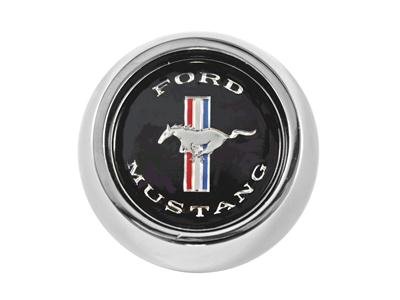 Scott Drake Horn Buttons 5847 Button, Aluminum, Black and Chrome, Ford Mustang Running Pony Logo, Ford, Each