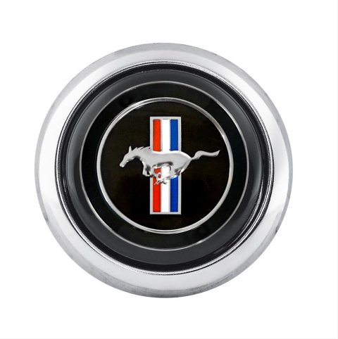 Scott Drake Horn Buttons S7MS-3623-MG Button, Aluminum, Black and Chrome, Ford Mustang Running Pony Logo, Corso Feroce, Ford, Each