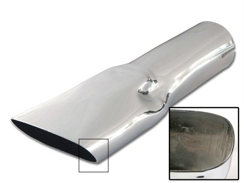 Scott Drake Oval, Polished 2.25 Inch Exhaust Tip D0ZZ-5255-AR Tips, Single, Clamp-on, Stainless Steel, Polished, Slant Cut, Ford, Each