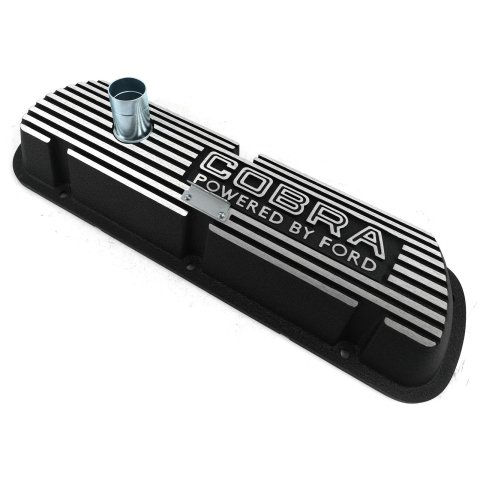 Scott Drake Classic Aluminum Valve Covers 6A582-C Covers, Cast Aluminum, Black Wrinkle, Cobra Powered By Ford Logo, Ford, Small Block Windsor, Pair