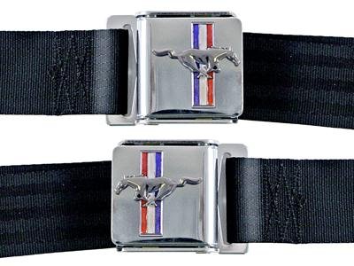 Scott Drake Mustang Emblem Seat Belts SB-AQ-H Belts, Emblem, Lap Belt Type, Aqua, Front, Ford, Set