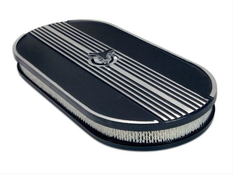 Scott Drake Air Cleaners S1MS-9600-P Cleaner, Oval, Flat Base, Black Aluminum Top, Ribbed Design, White Paper Filter, Single 4-barrel, Each