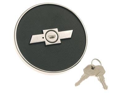 Scott Drake Fuel Tank Caps 673302 Cap, Locking, Die-cast Zinc, Black and Chrome, Bowtie Emblem, Chevy, Each