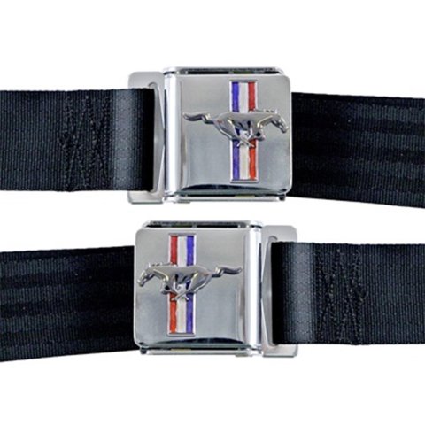Scott Drake Mustang Emblem Seat Belts SB-SA-H Belts, Lap, Emblem, Saddle, Ford, Set