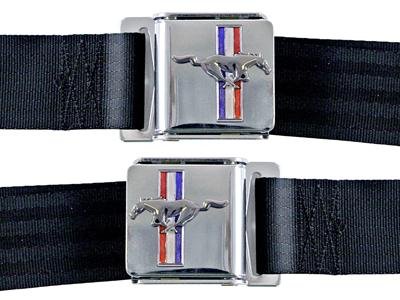 Scott Drake Mustang Emblem Seat Belts SB-WT-H Belts, Lap, Emblem, White, Ford, Set
