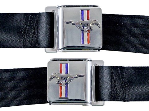 Scott Drake Mustang Emblem Seat Belts SB-BL-H Belts, Lap, Emblem, Medium Blue, Ford, Set