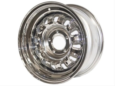 Scott Drake 1968-69 Styled Chrome Steel Wheels 15x7 Wheels, Wheels, 15 in. x 7.00 in., Steel, Chrome, 5 x 114.3mm Bolt Circle, 4.50 in. Backspacing, Each
